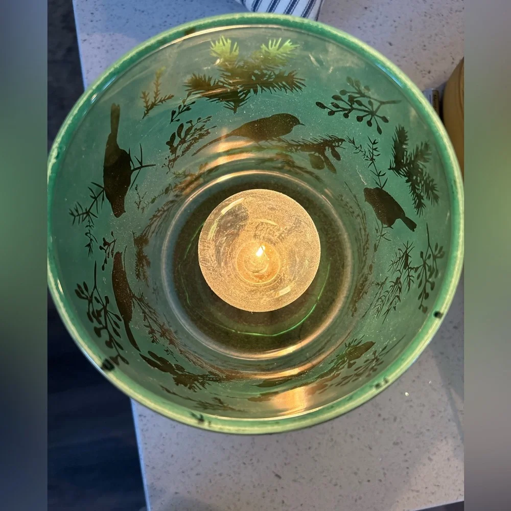 Frosted Blue Green Glass Bird Lantern Lamp Battery Operated with Timer